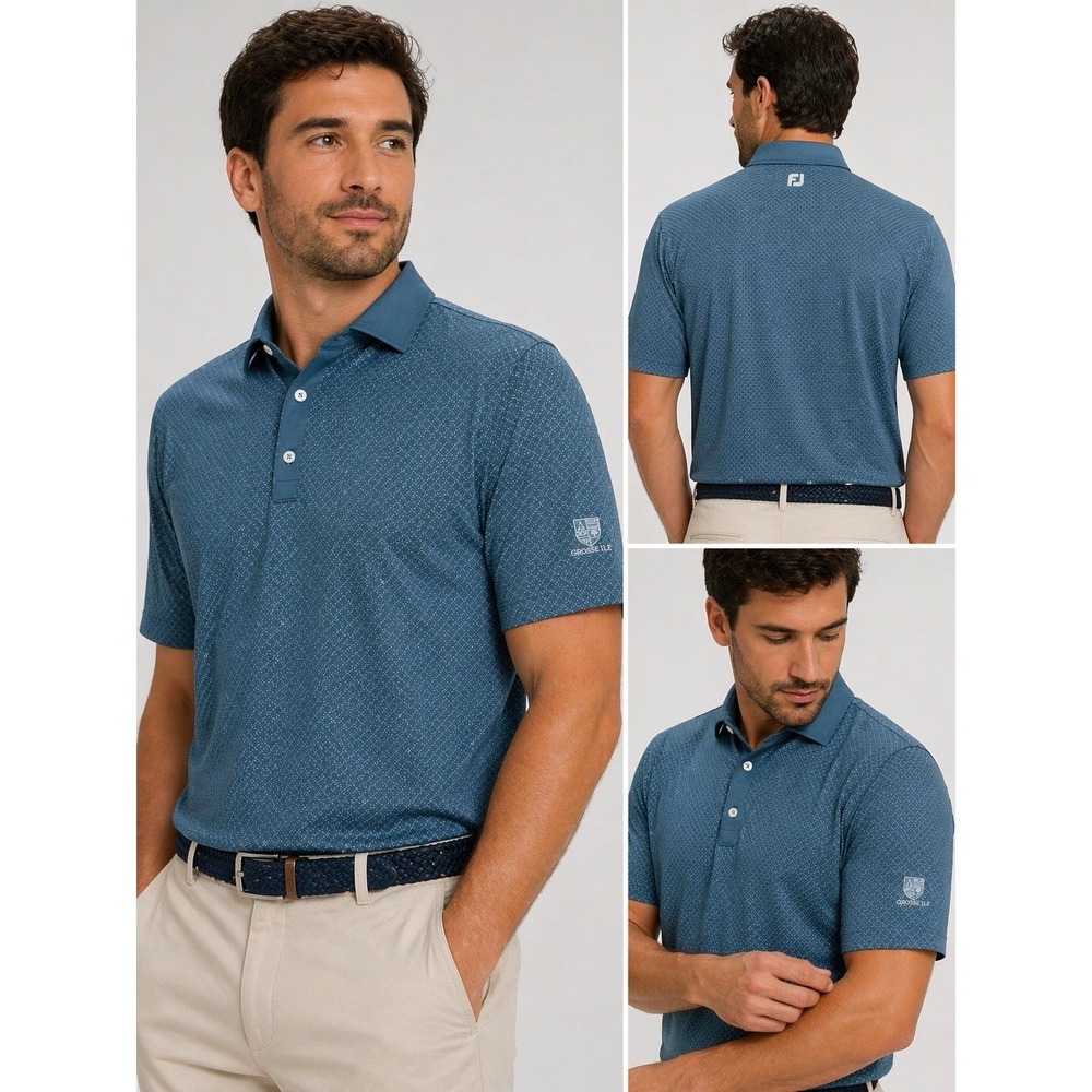FootJoy FJ Golf Polo Shirt XL Blue Micro Dot Stretch Performance Grosse Ile Logo
